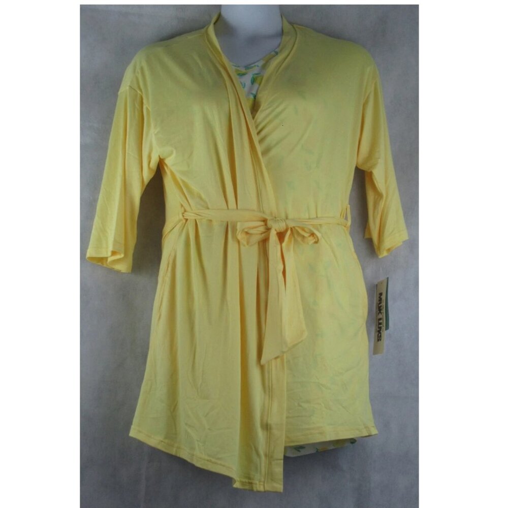 Muk Luks Women's 3-Piece Tank Top Shorts & Robe Pajama Set, Yellow Lemon, Medium - Picture 3 of 6